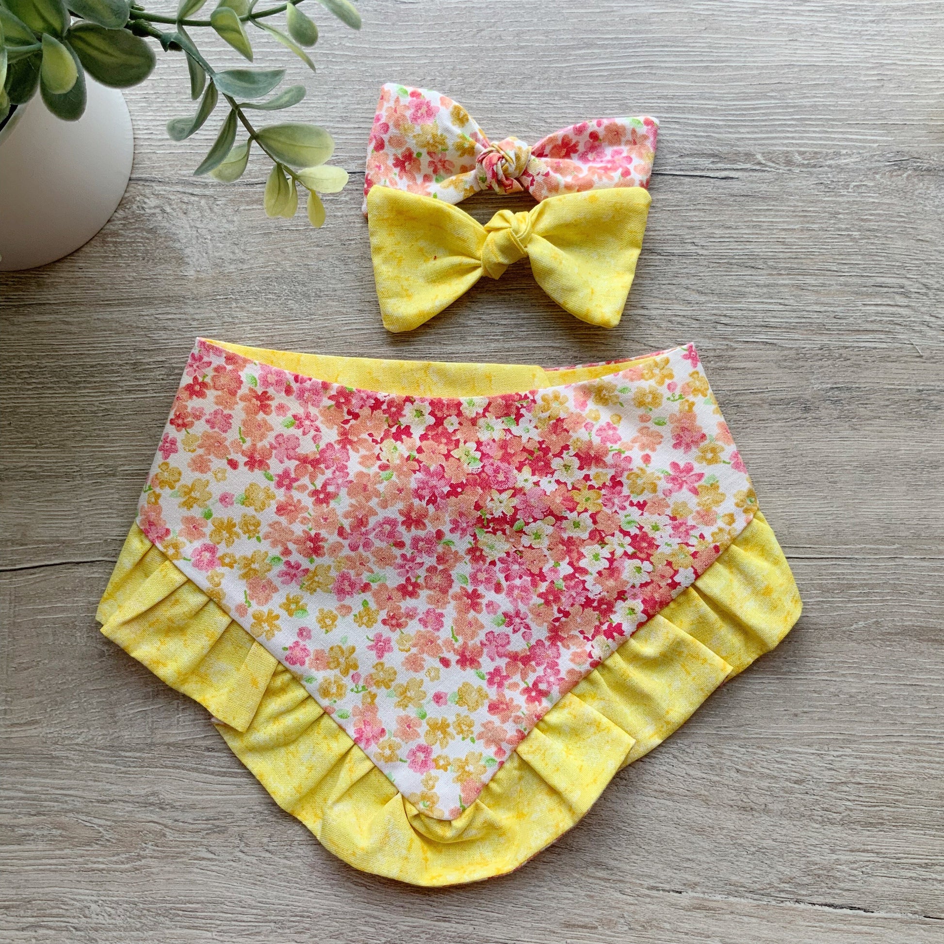 New Spring Dog bandana yellow hombre floral with ruffle