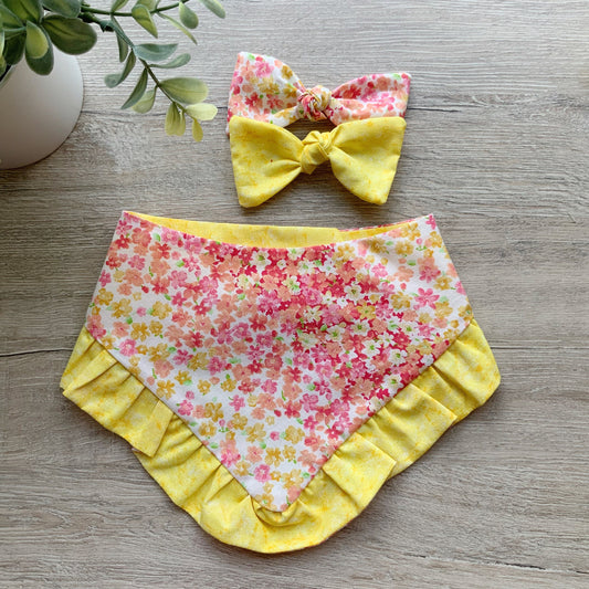 New Spring Dog bandana yellow hombre floral with ruffle