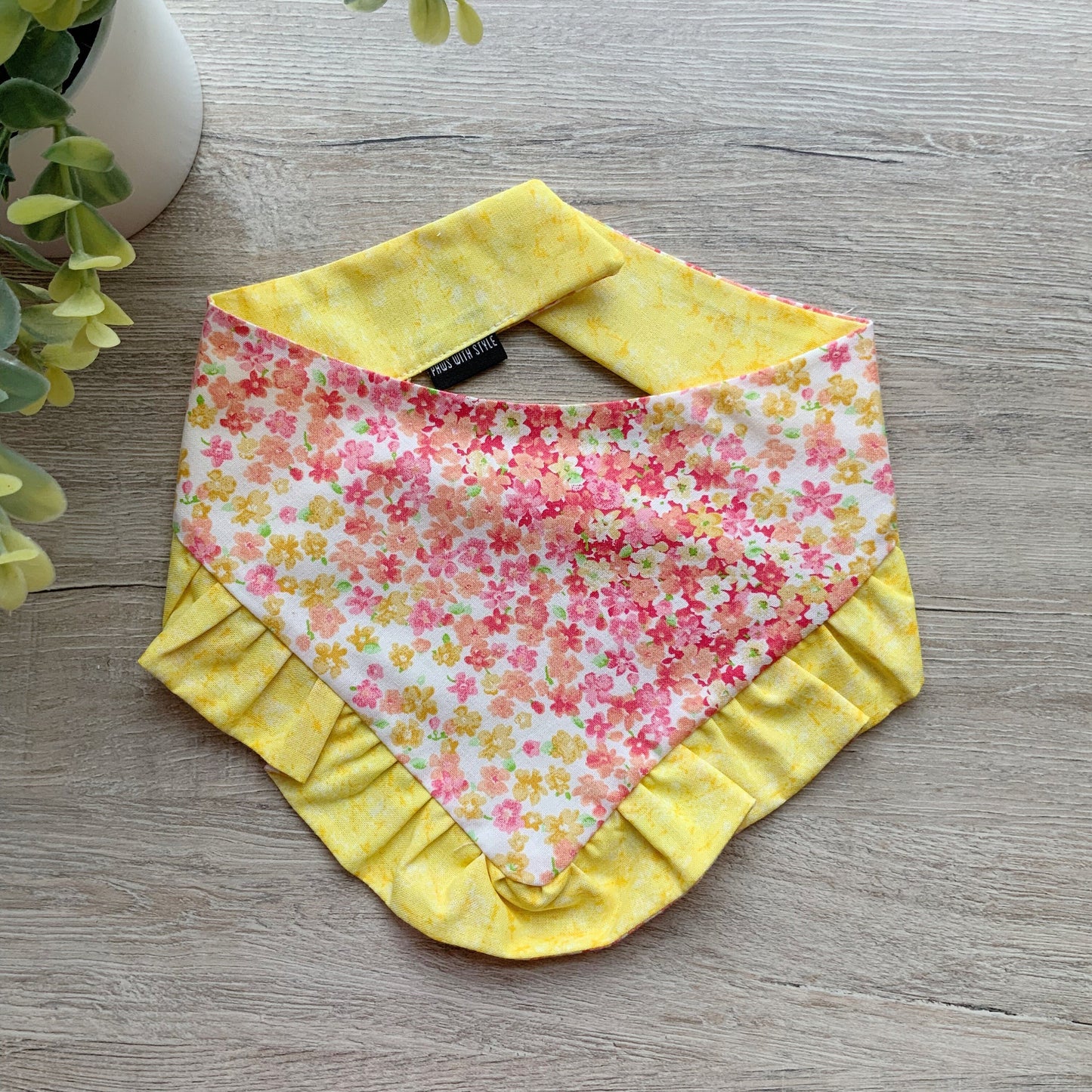 New Spring Dog bandana yellow hombre floral with ruffle