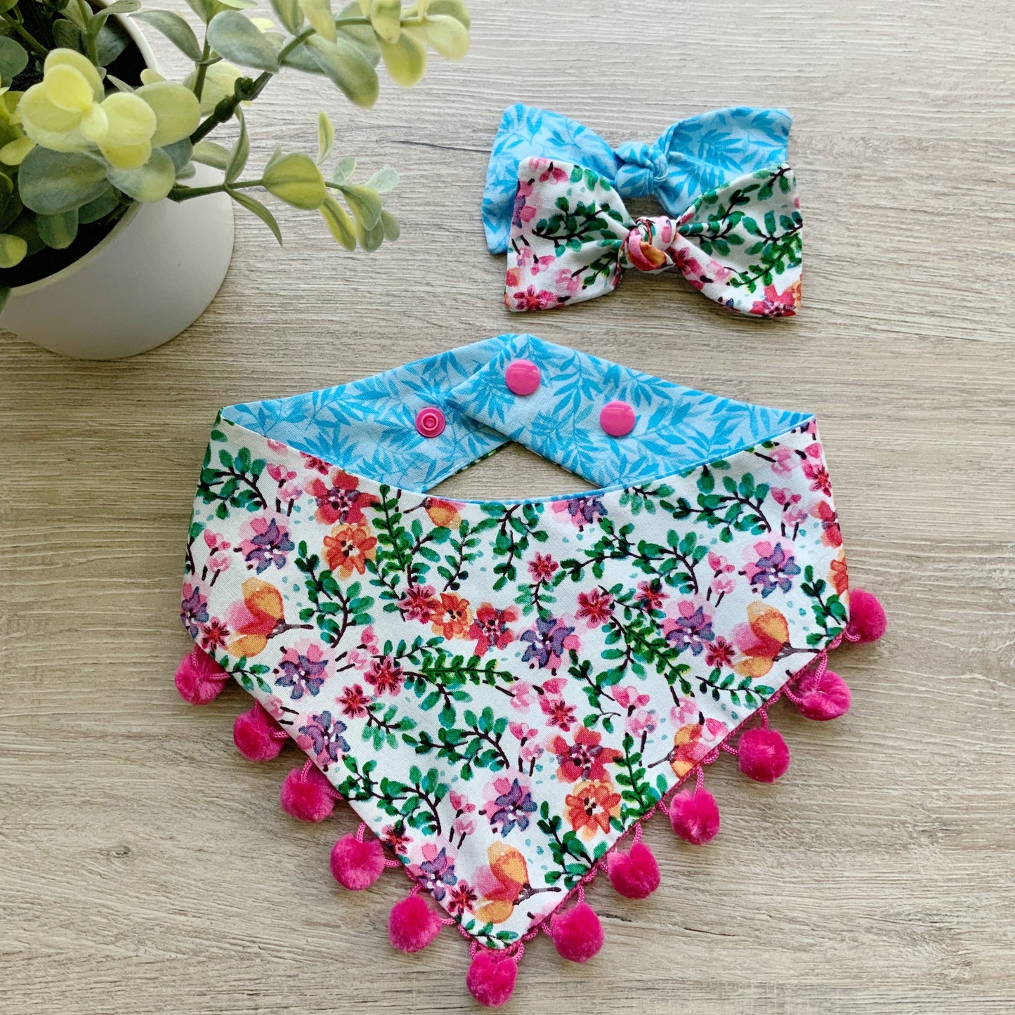 Pink & Blue floral Dog bandana