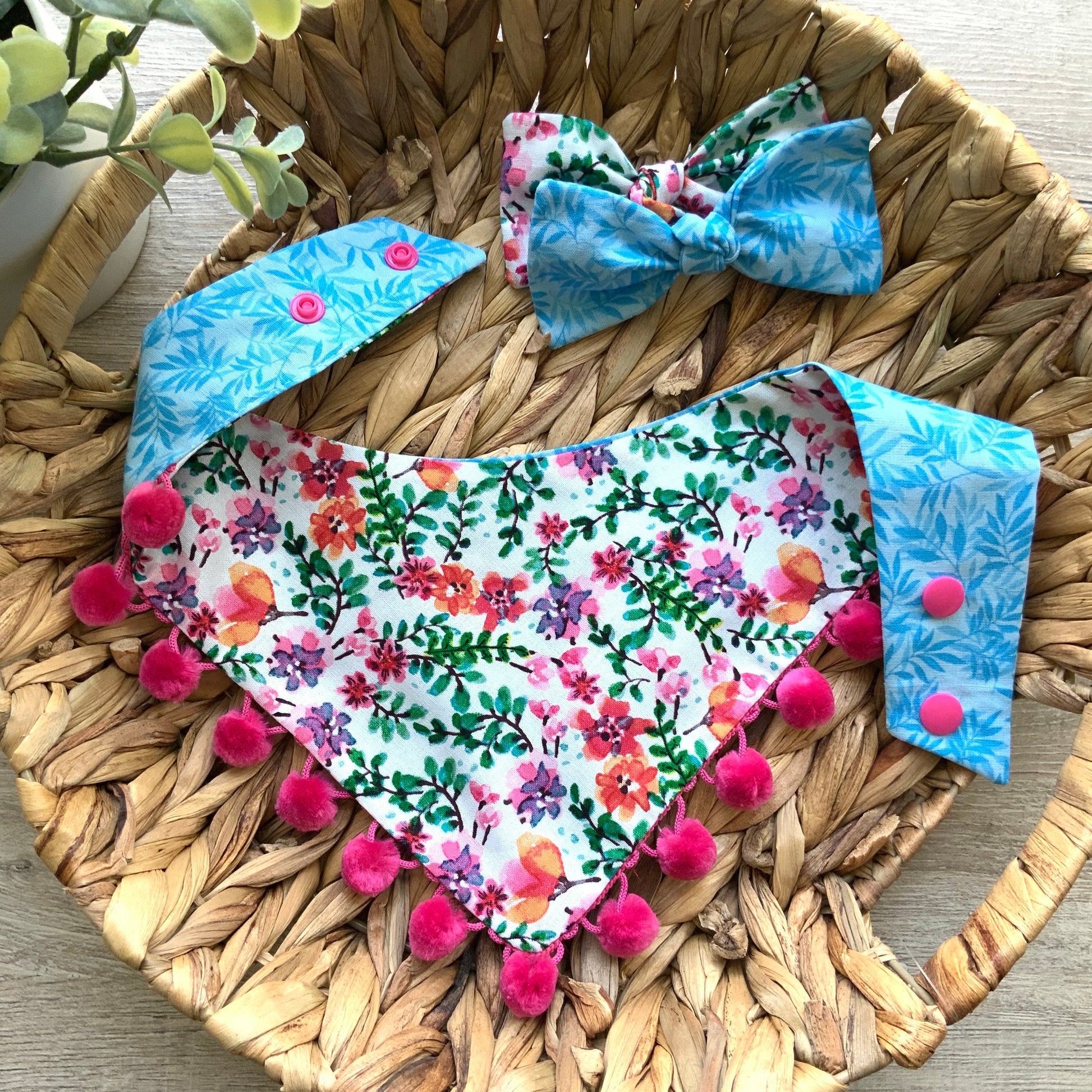 Pink & Blue floral Dog bandana
