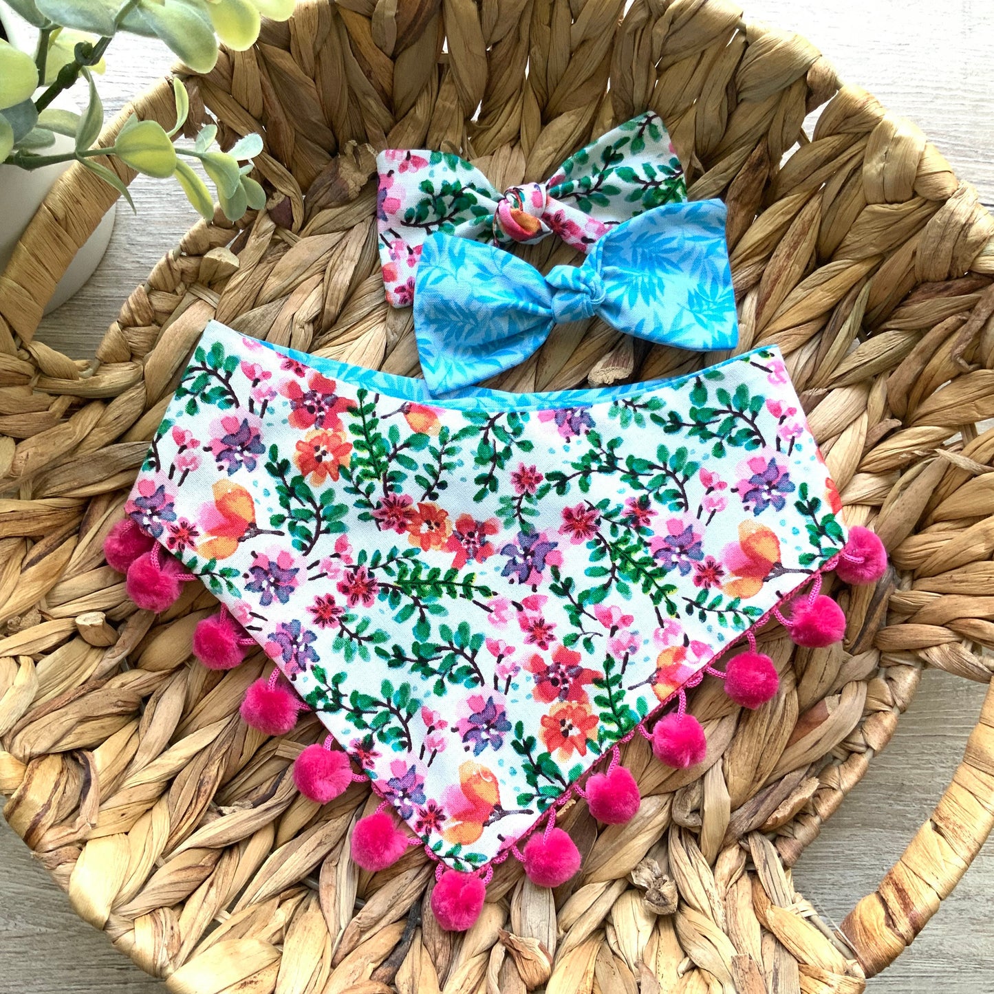 Pink & Blue floral Dog bandana