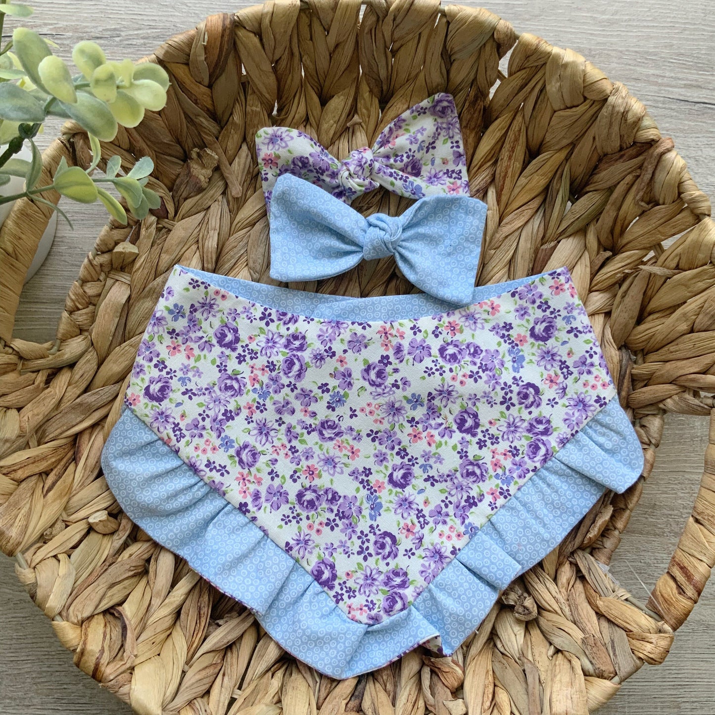 Purple & Blue floral with ruffle Dog Bandana