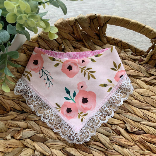 Floral Spring Dog Bandana with Lace, Matching Hair-Bow