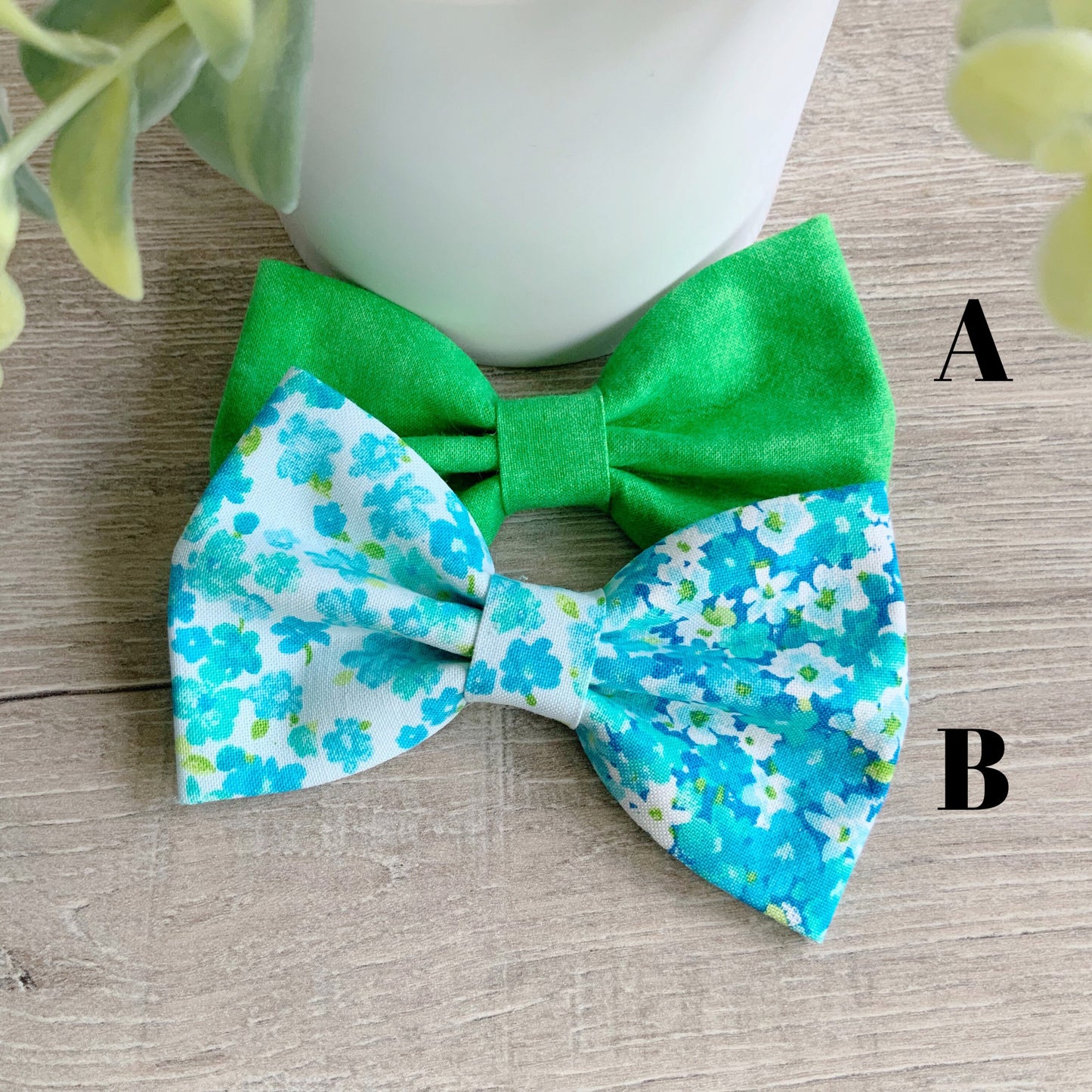 Handmade Teal Floral Dog Bow Tie, Dapper Pet Collar