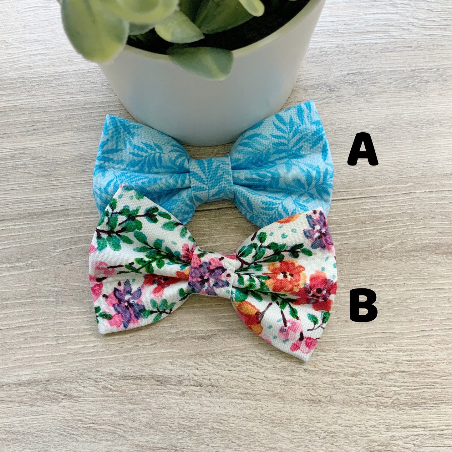 Floral Dog Bow Tie, Spring Blue Pet Collar, Handmade