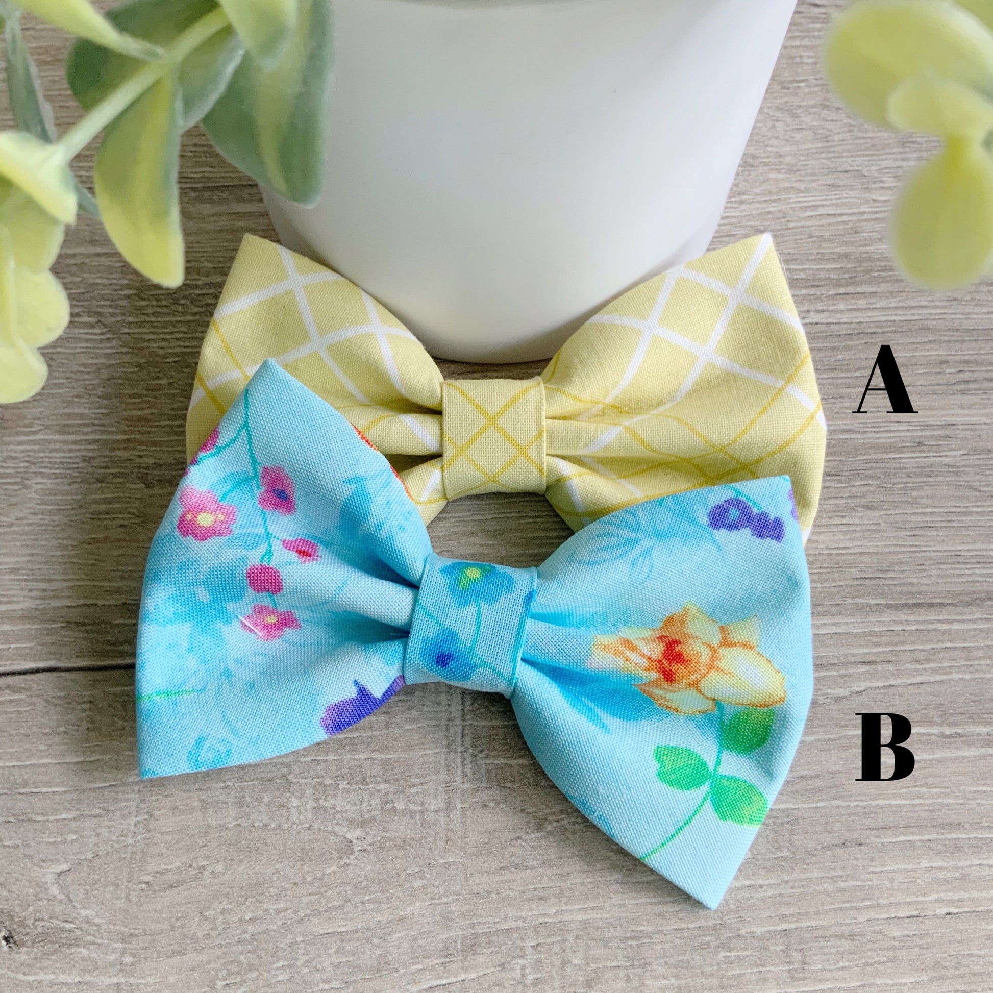 Floral Dog Bow Tie, Blue Sailor Bow, Pet Collar Accessory
