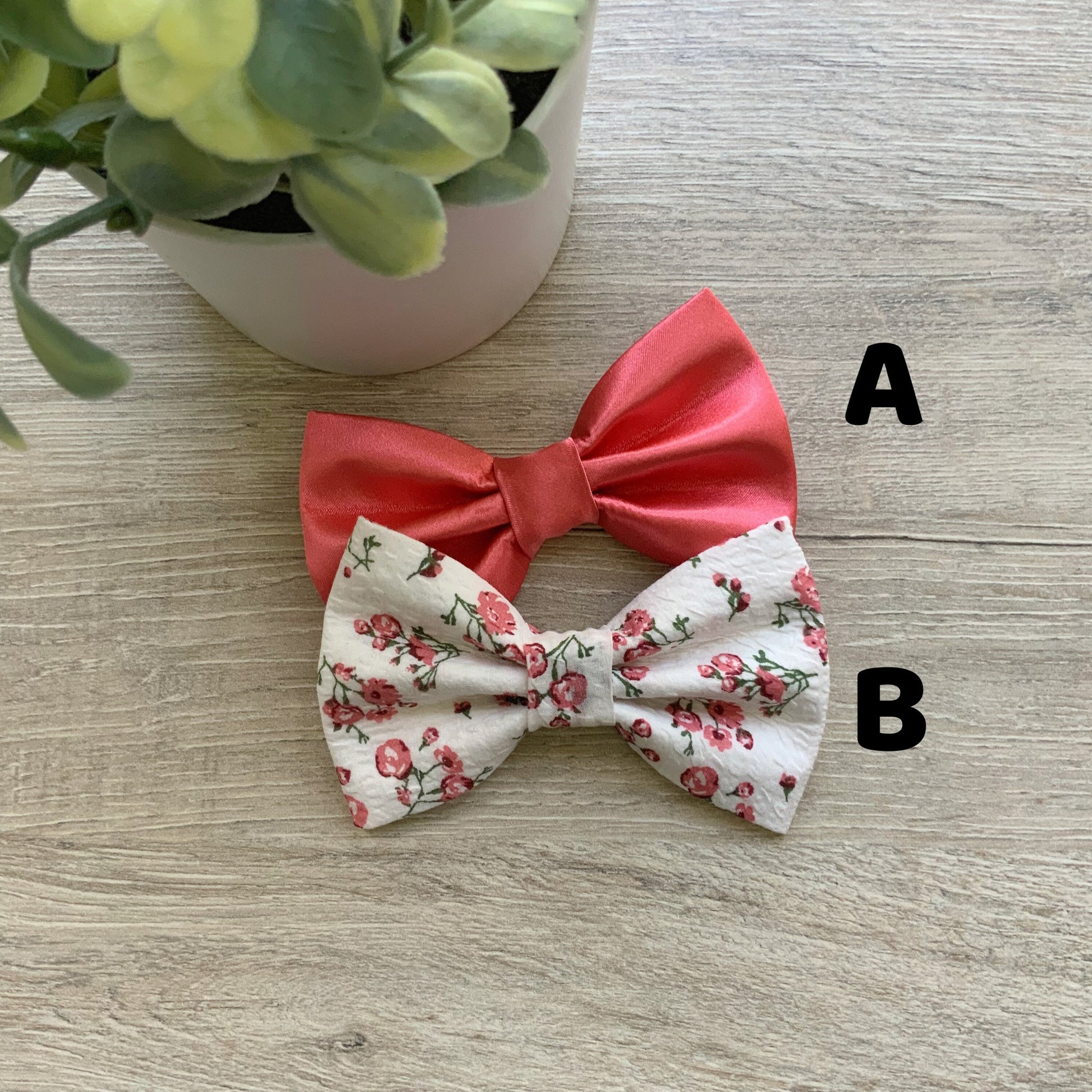 Peach Satin Dog Bow Tie, Floral Sailor Bow