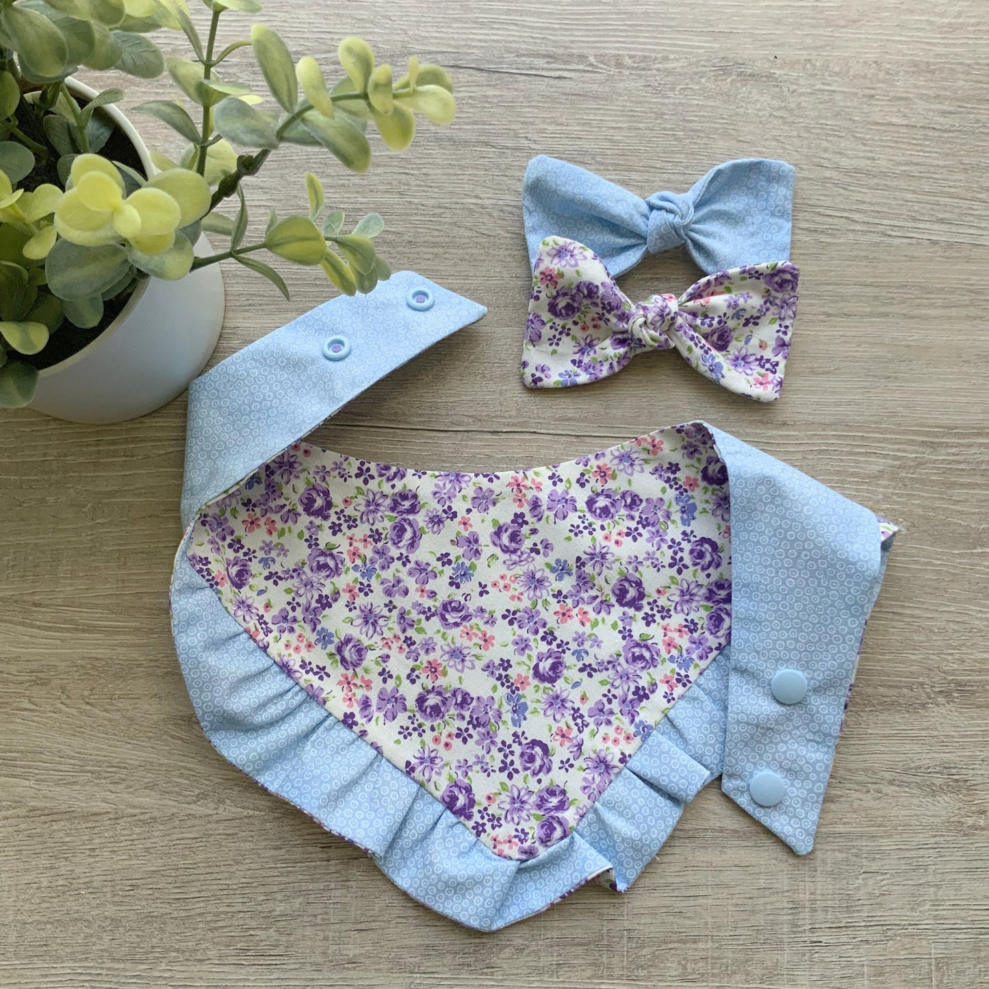 Purple & Blue floral with ruffle Dog Bandana