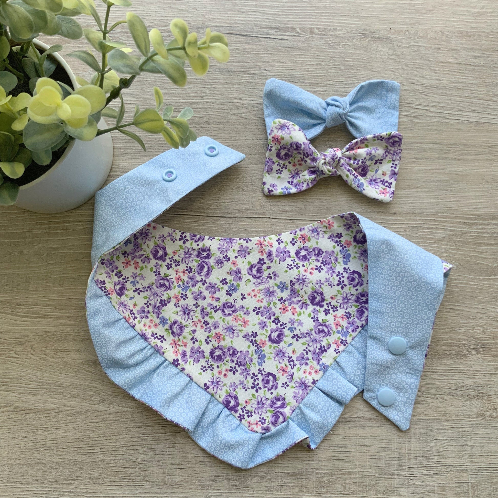 Purple & Blue floral with ruffle Dog Bandana