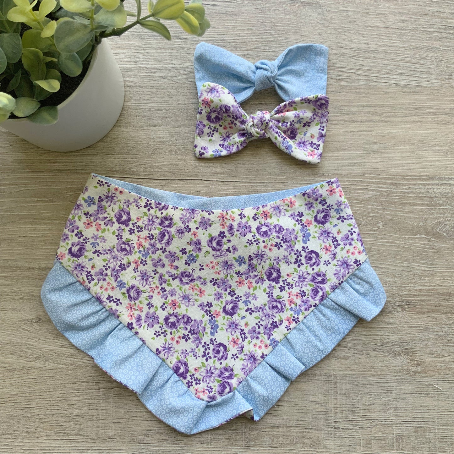 Purple & Blue floral with ruffle Dog Bandana