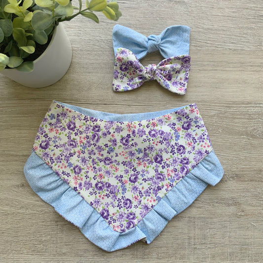 Purple & Blue floral with ruffle Dog Bandana