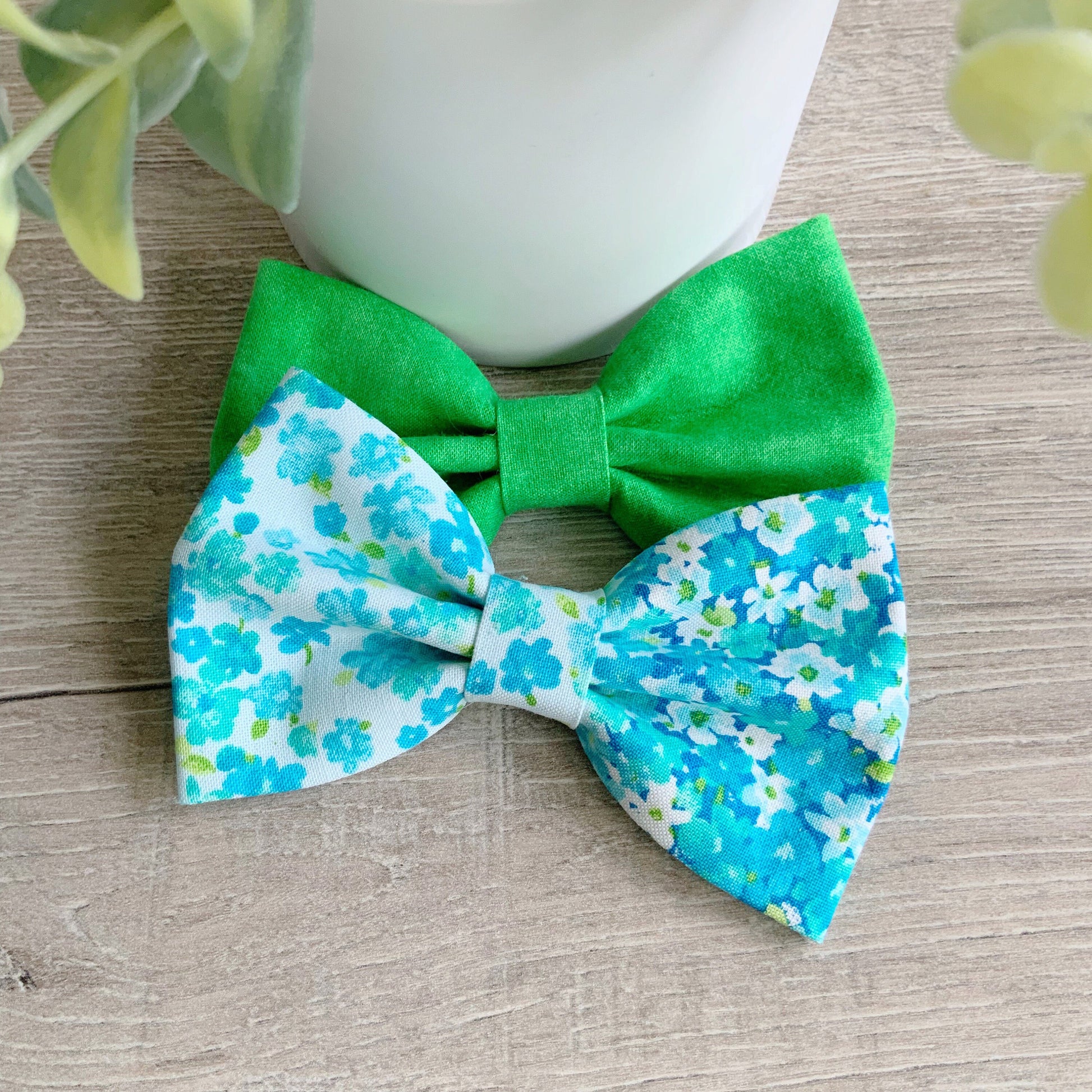 Handmade Teal Floral Dog Bow Tie, Dapper Pet Collar