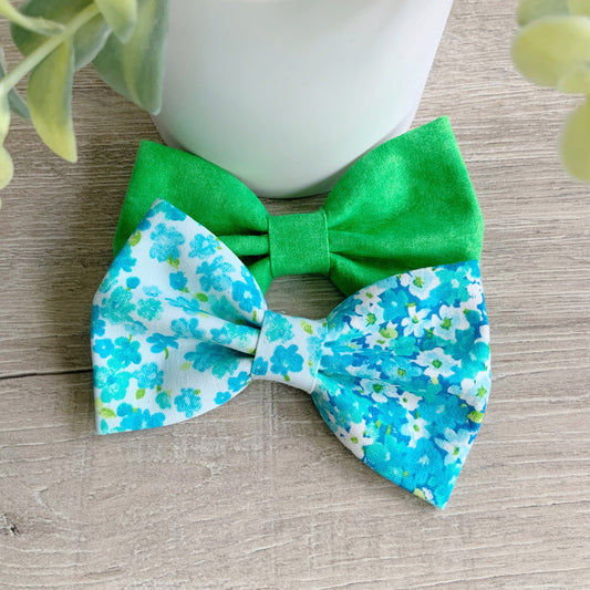 Handmade Teal Floral Dog Bow Tie, Dapper Pet Collar