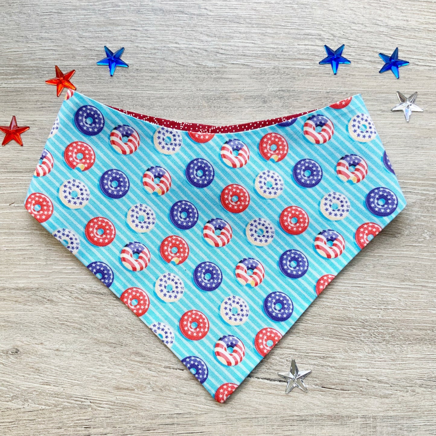 Patriotic Dog Bandana, Donuts and Stars, Snap-On Pet Scarf
