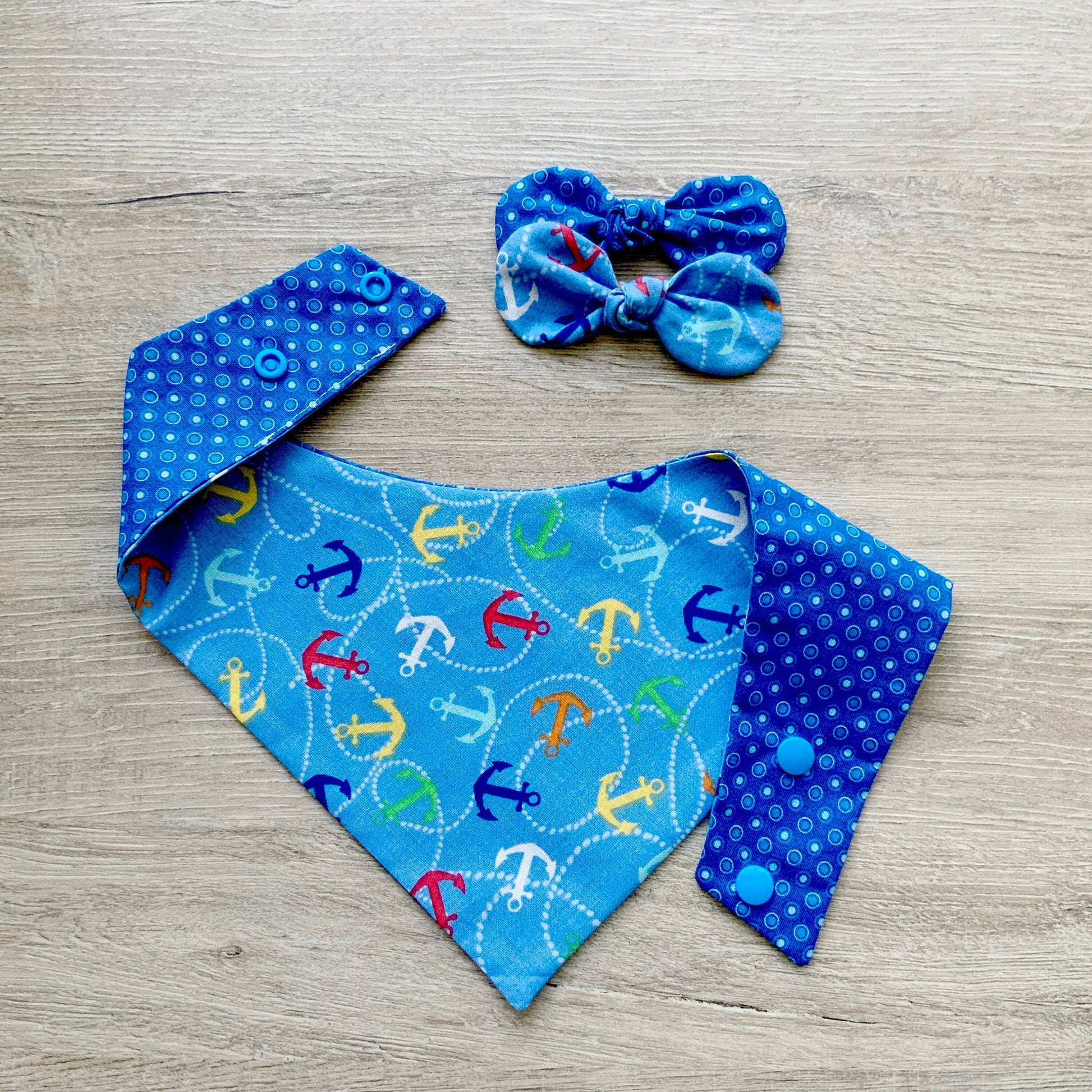 Nautical Dog Bandana, Anchors Summer Pet Scarf, Snap On