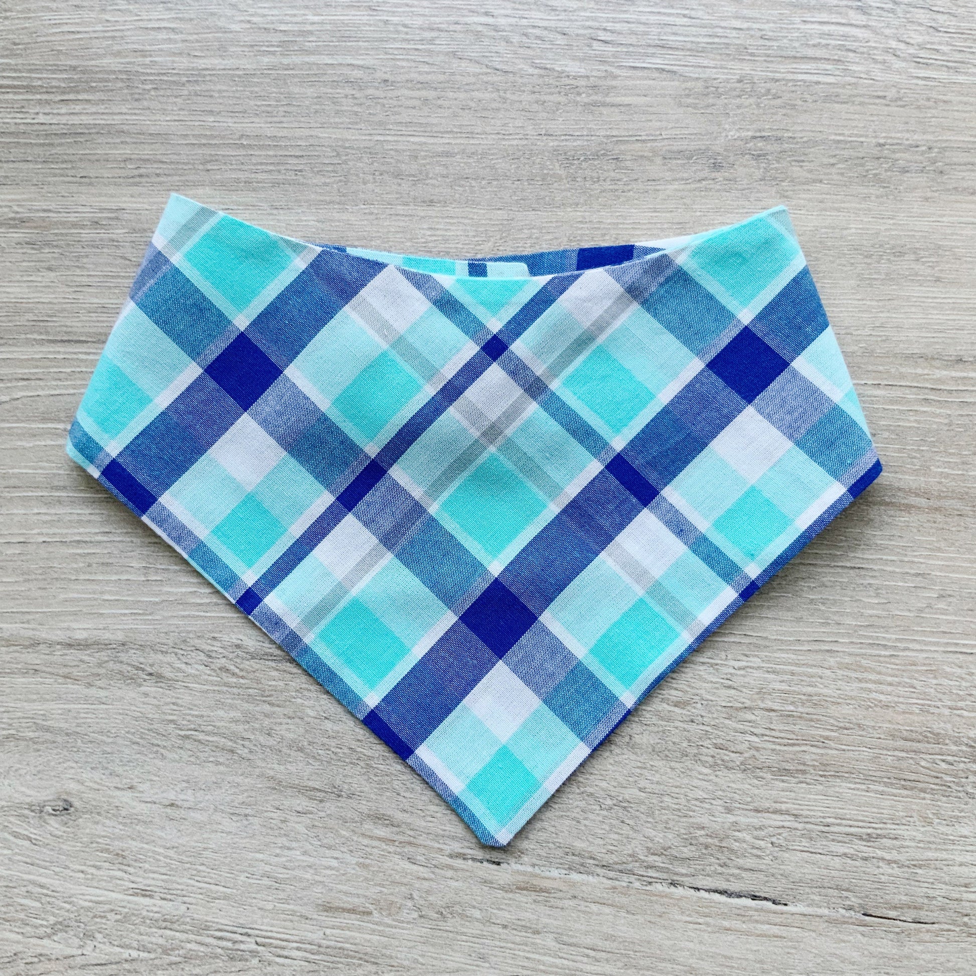 Nautical Dog Bandana, Blue Plaid Pet Scarf, Snap On