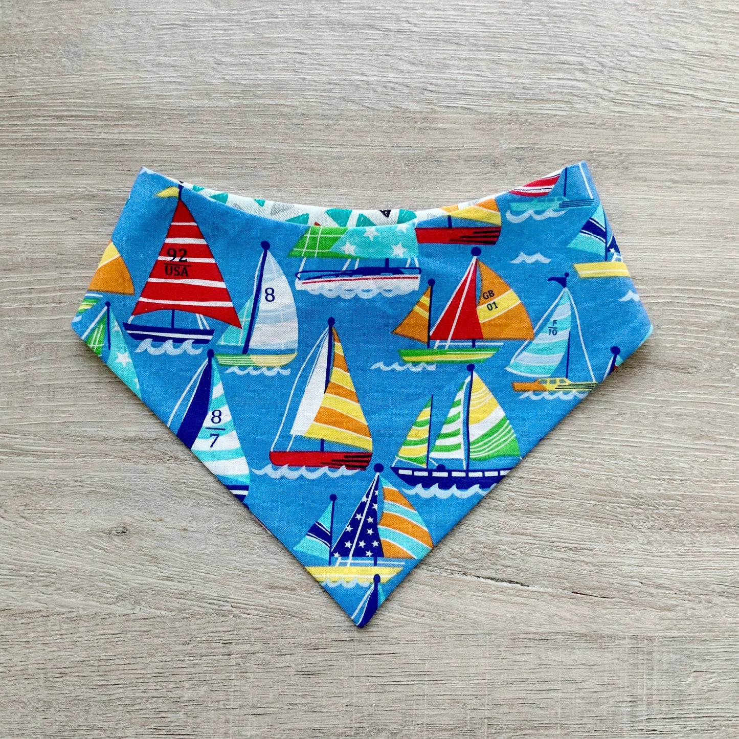 Nautical Sailboat Dog Bandana, Reversible Snap-On Pet Scarf