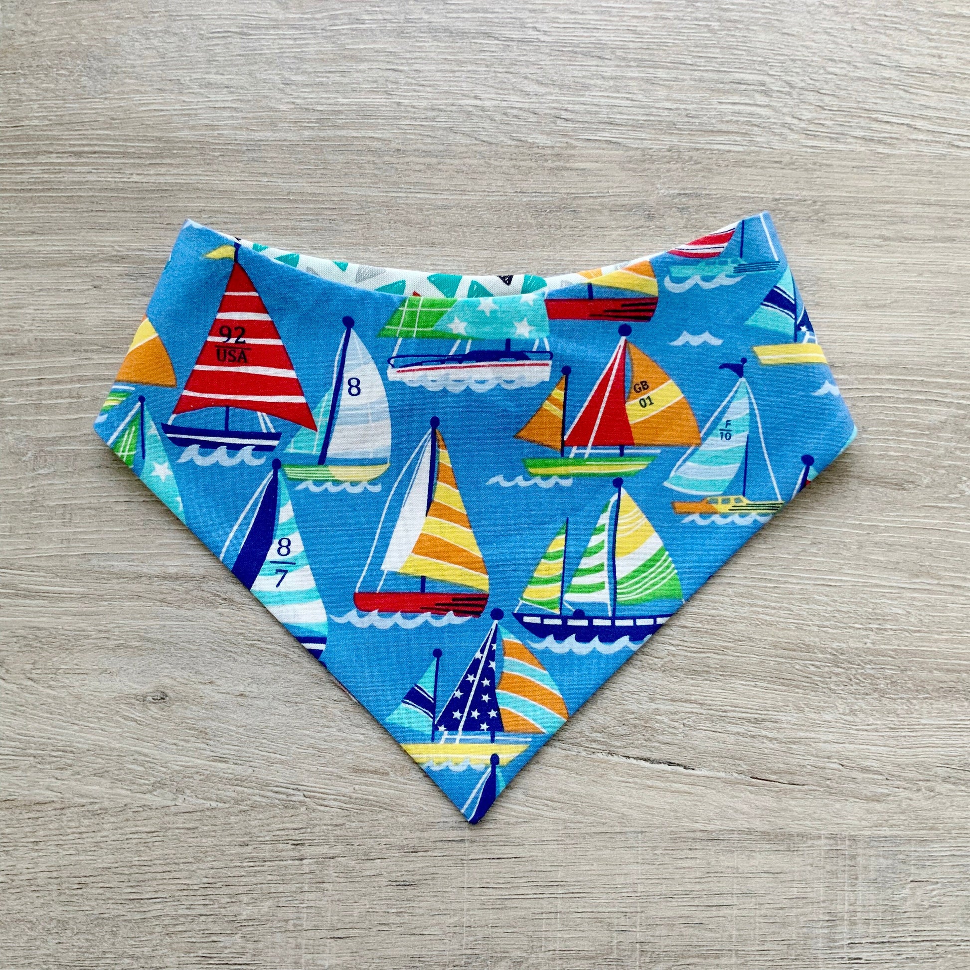 Nautical Sailboat Dog Bandana, Reversible Snap-On Pet Scarf