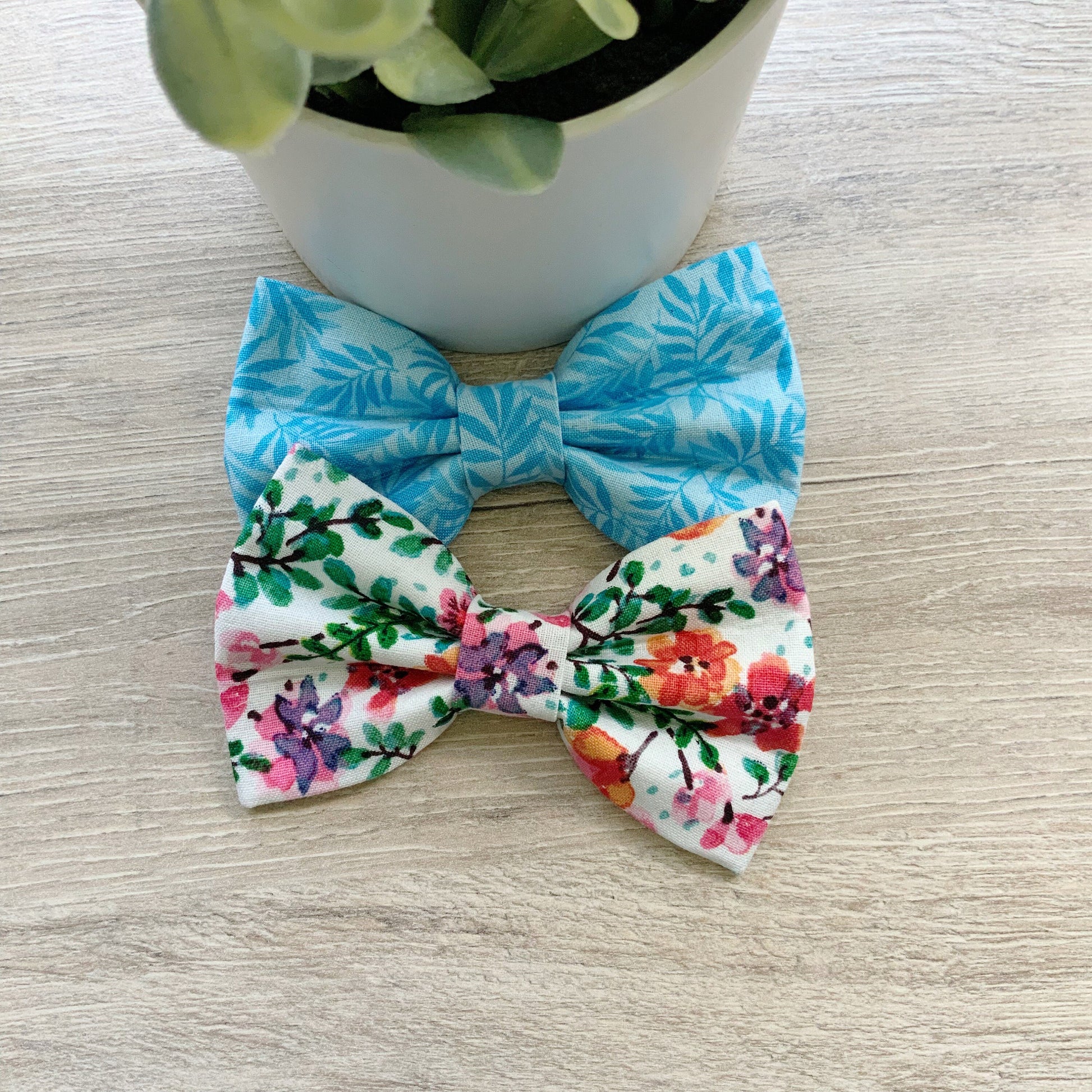Floral Dog Bow Tie, Spring Blue Pet Collar, Handmade