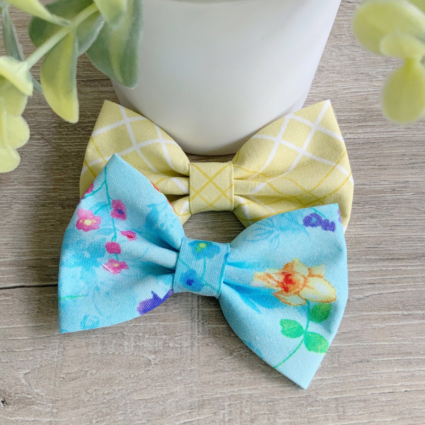 Floral Dog Bow Tie, Blue Sailor Bow, Pet Collar Accessory