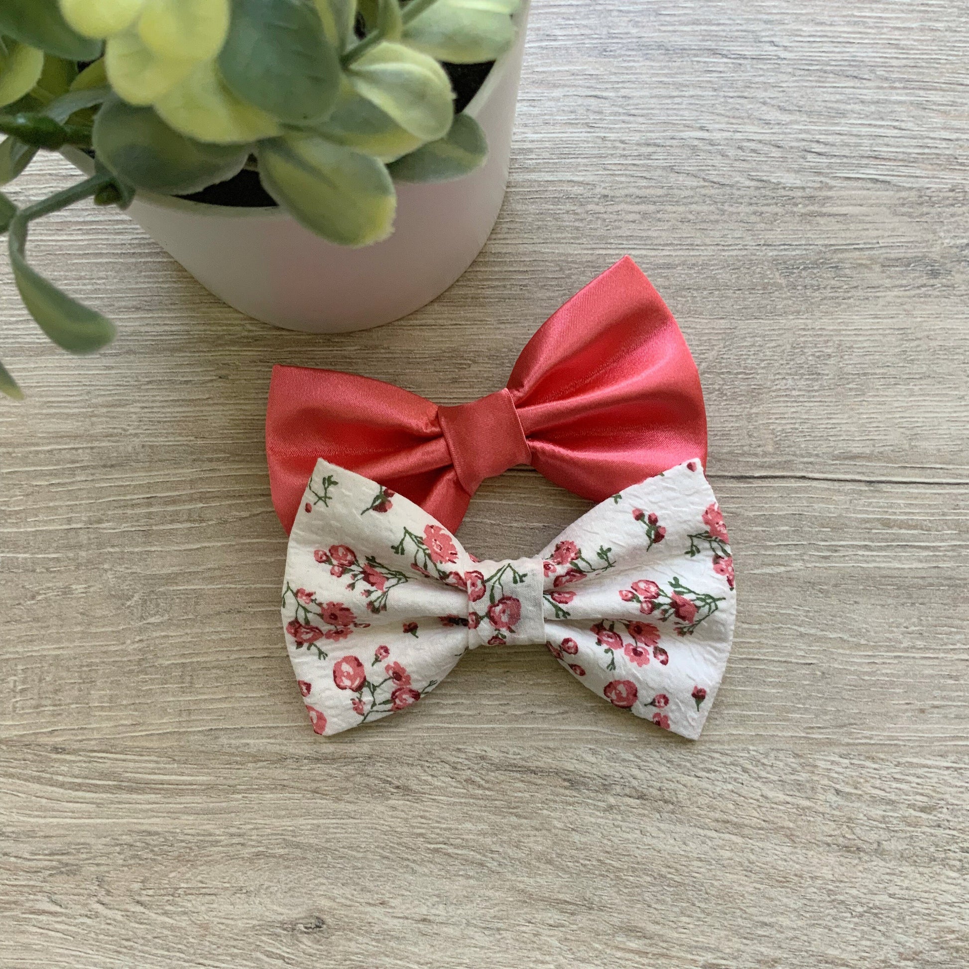 Peach Satin Dog Bow Tie, Floral Sailor Bow
