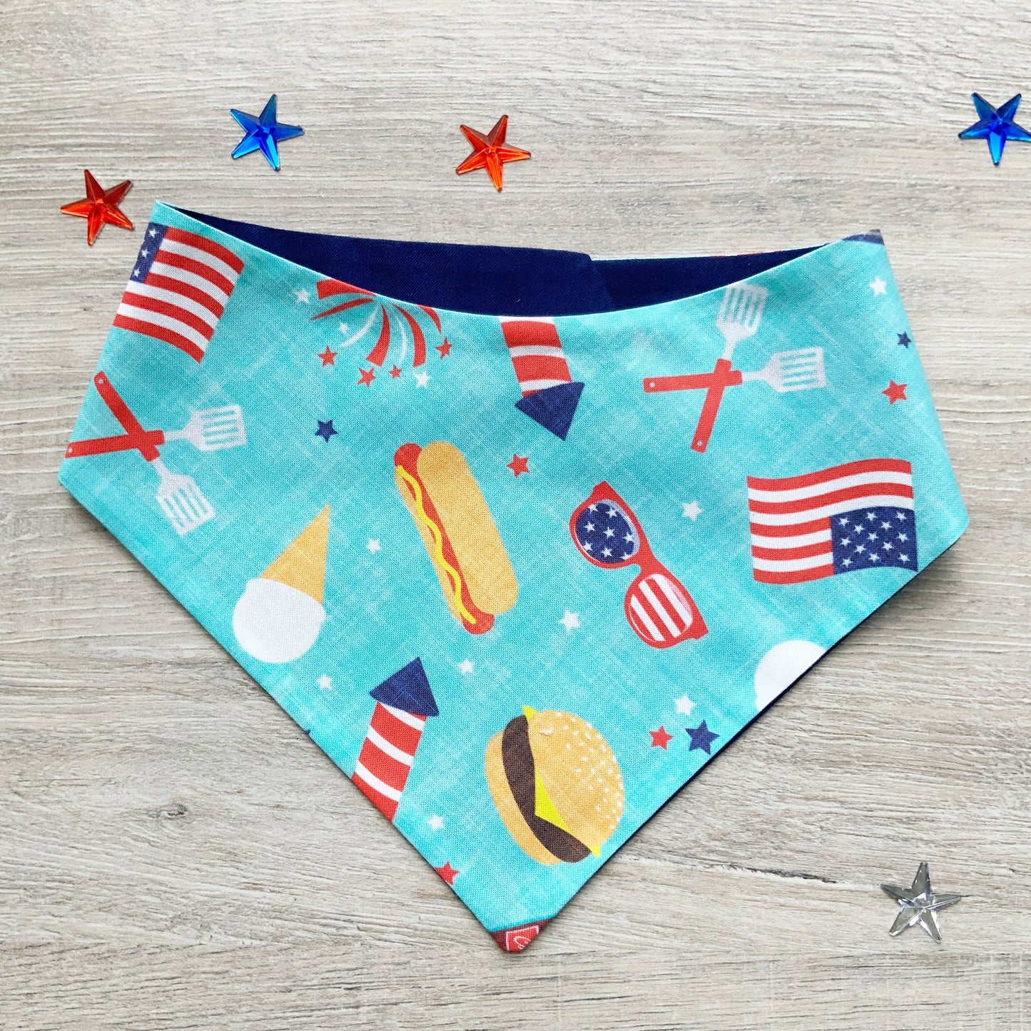 Patriotic Dog Bandana, American BBQ Summer Pet Scarf, Snap On