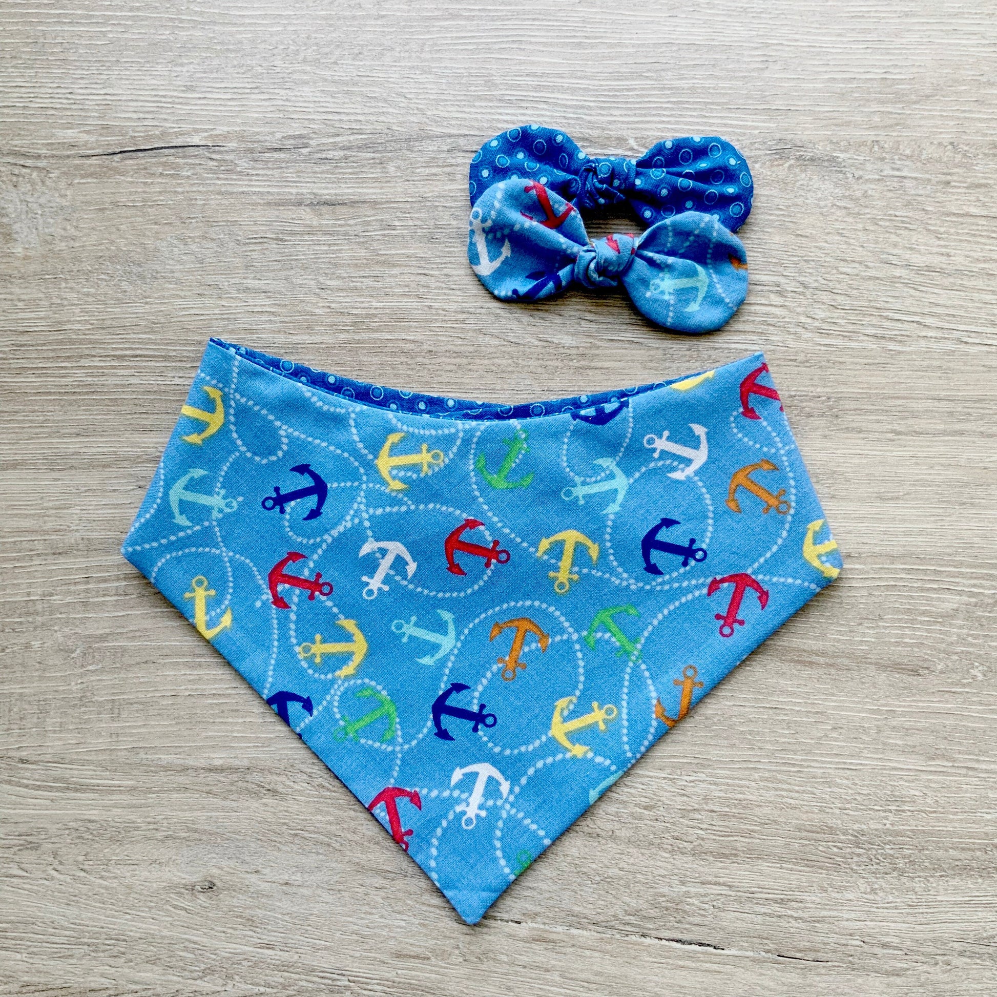 Nautical Dog Bandana, Anchors Summer Pet Scarf, Snap On