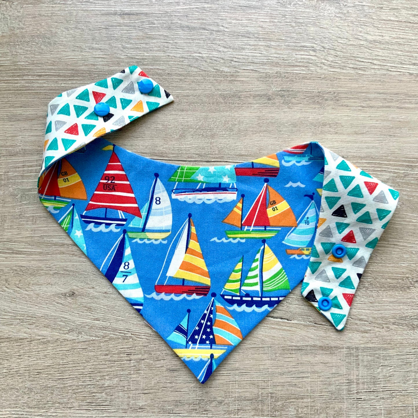 Nautical Sailboat Dog Bandana, Reversible Snap-On Pet Scarf