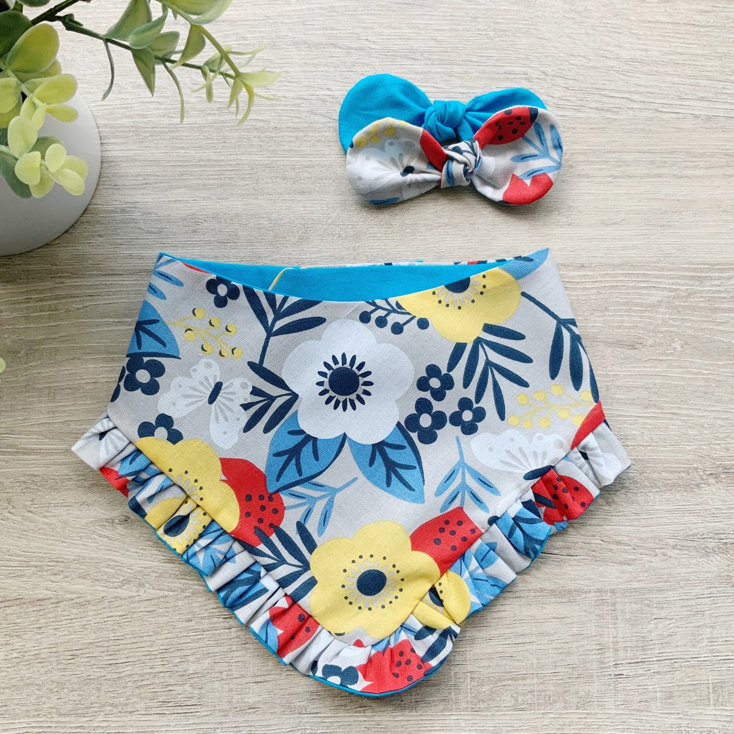 Yellow & Teal Floral Dog Bandana