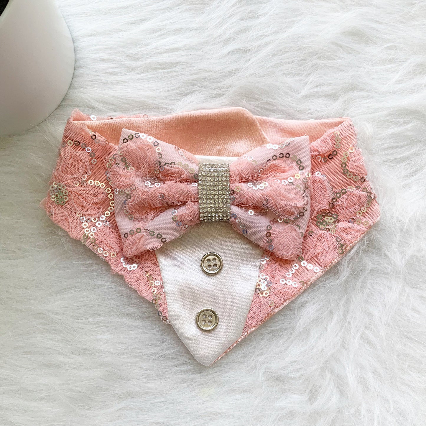 Peach Lace Dog Bandana Tuxedo with Bowtie, Wedding Attire