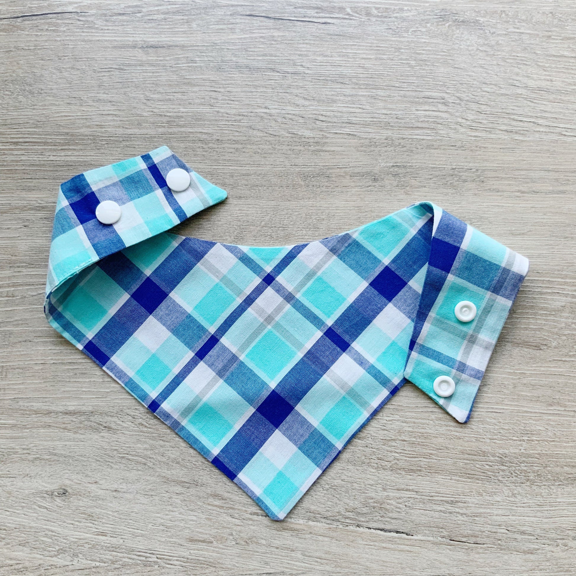 Nautical Dog Bandana, Blue Plaid Pet Scarf, Snap On
