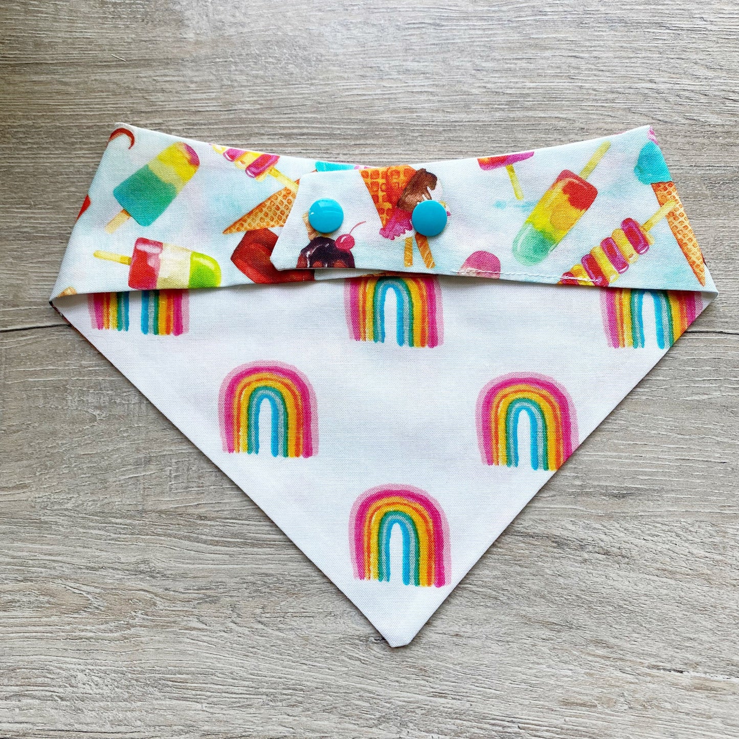Ice Cream & Rainbow Dog Bandana, Matching Hair-Bow