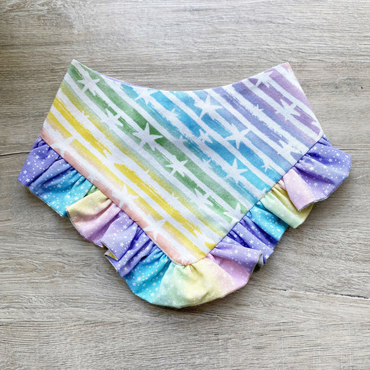 Pastel Rainbow Dog Bandana with Ruffle, Matching Hair Bow