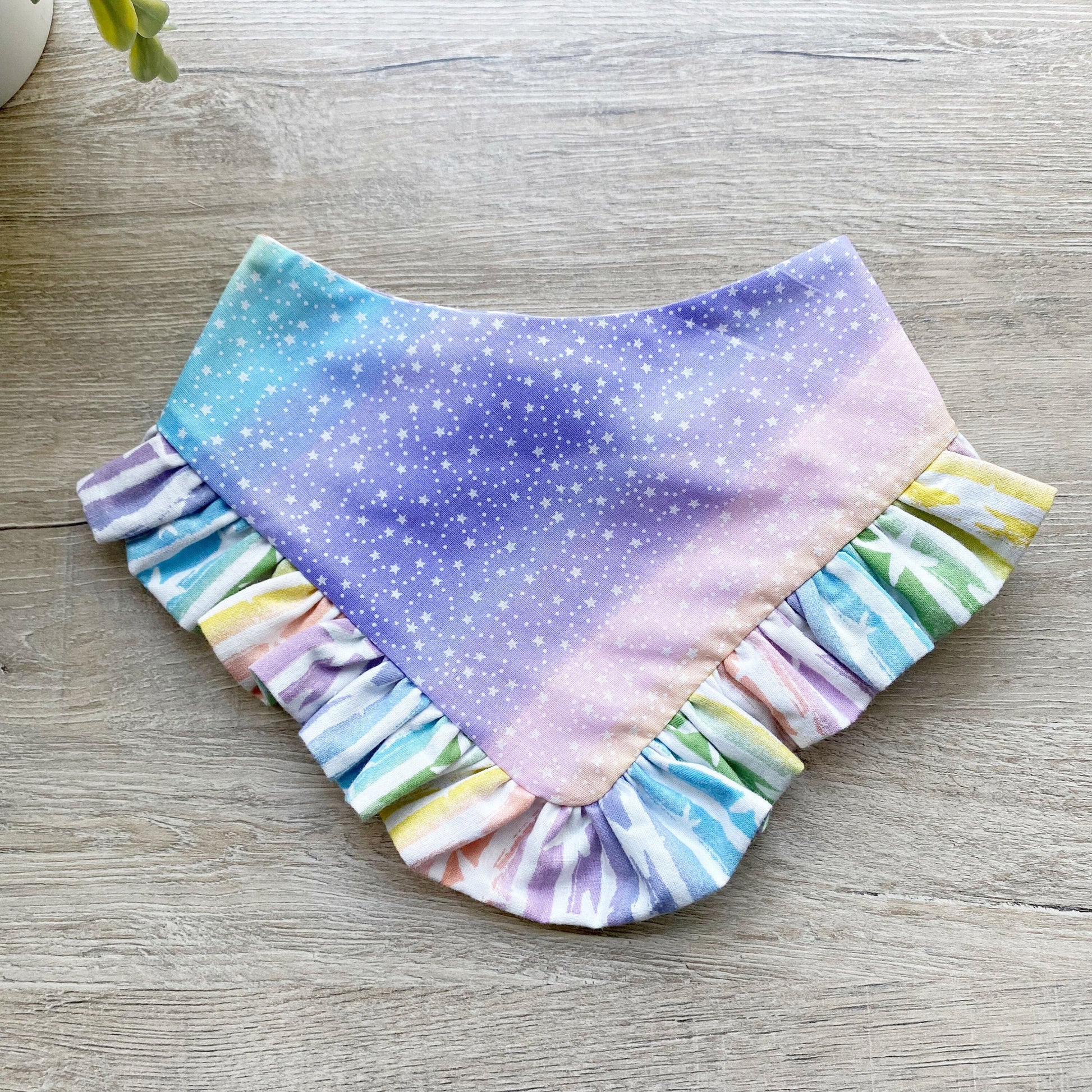 Pastel Rainbow Dog Bandana with Ruffle, Matching Hair Bow