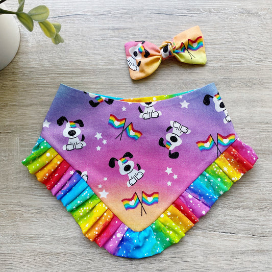 Pride Doggie Bandana with Ruffle, Matching Hair Bow
