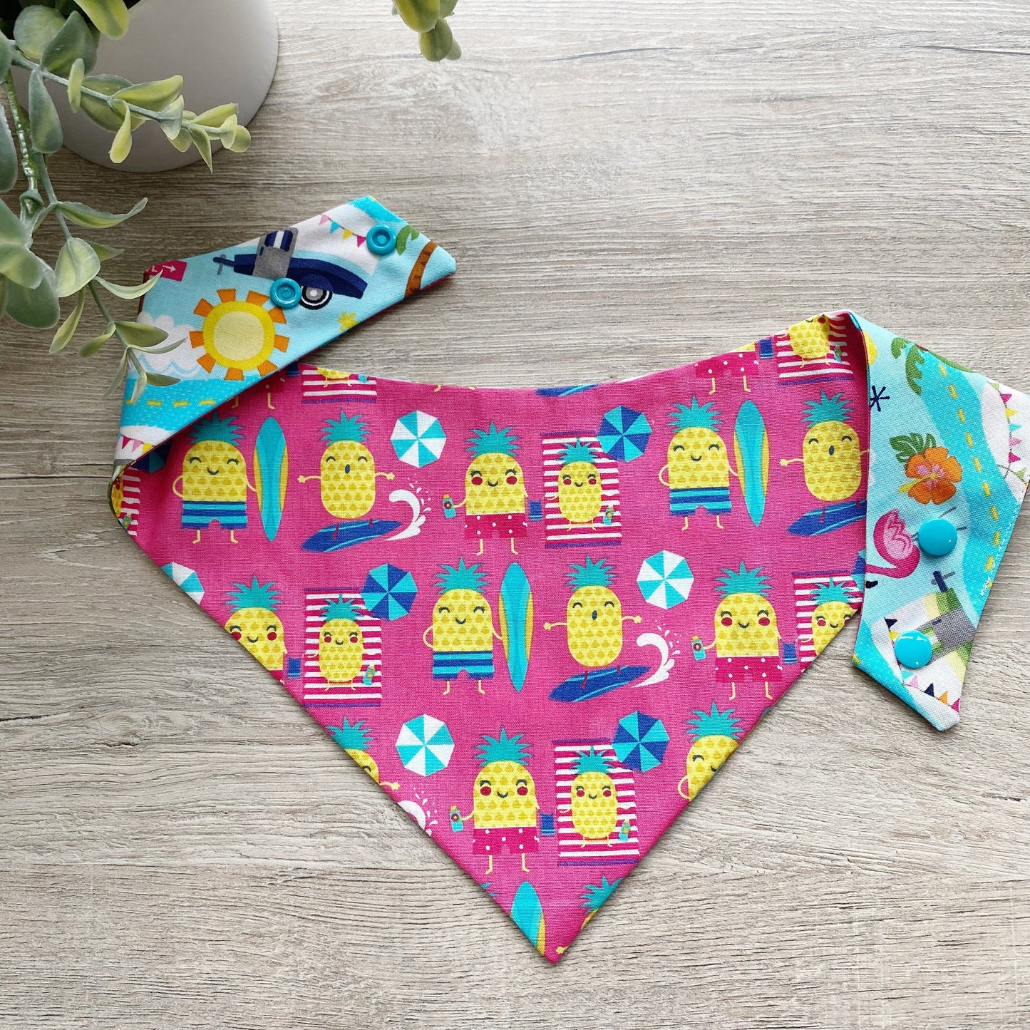 Summer Pineapple Dog Bandana, Snap On Scarf, Matching Hair Bow