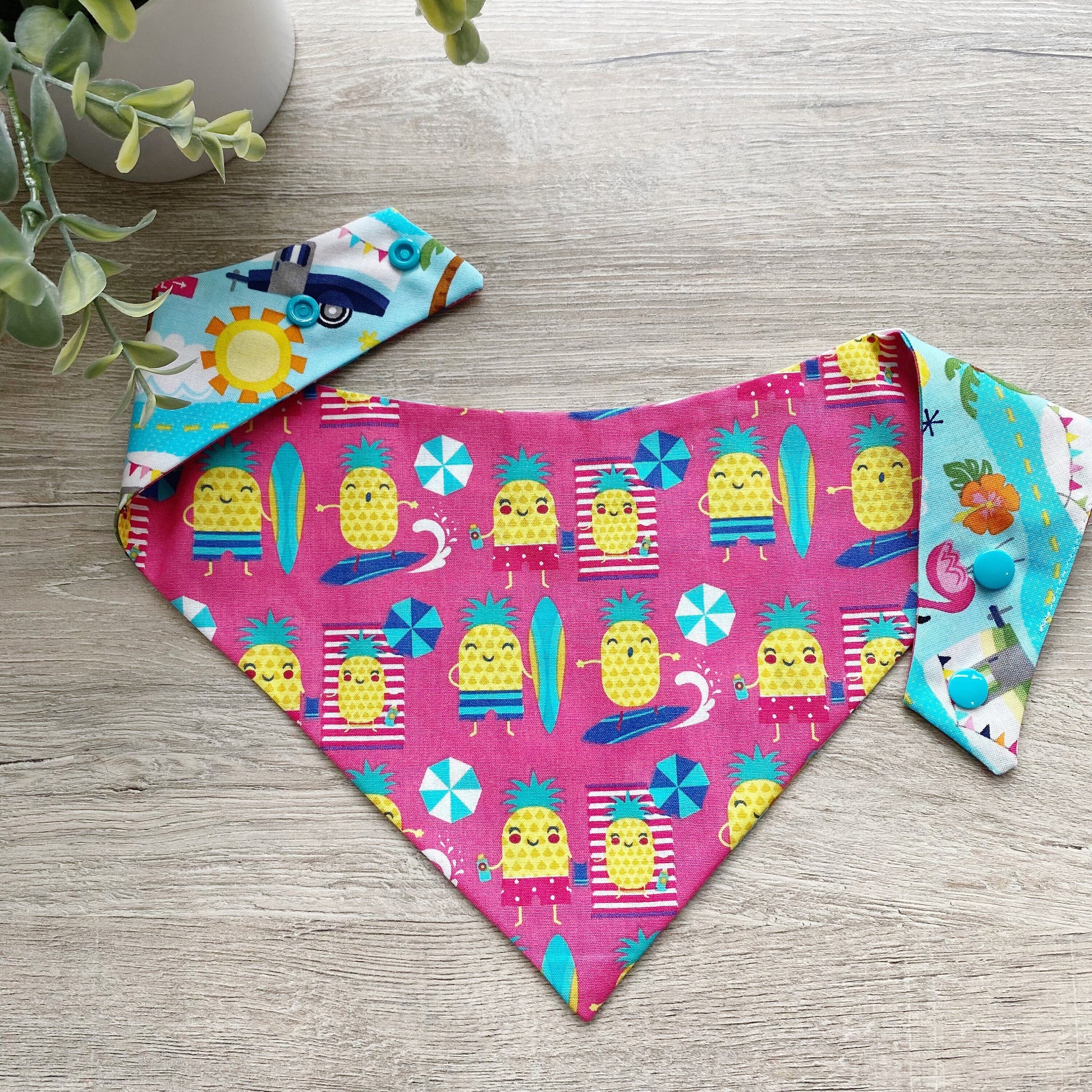 Summer Pineapple Dog Bandana, Snap On Scarf, Matching Hair Bow