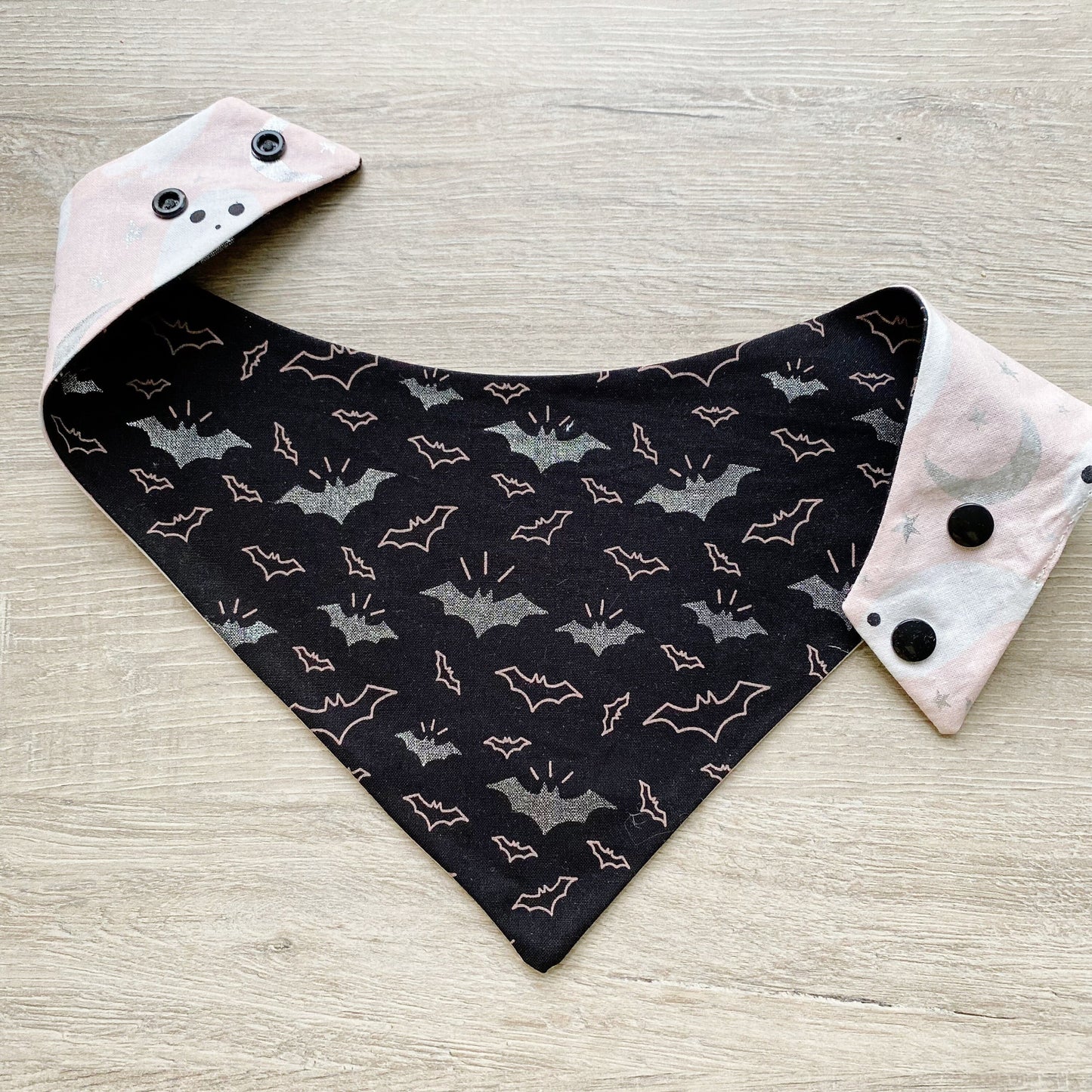 Halloween Dog bandana, White ghost and pink with bats, Dog bandana, Snap on Bandana, Matching hair-bow, Bow and Bandana, Hair Scrunchies