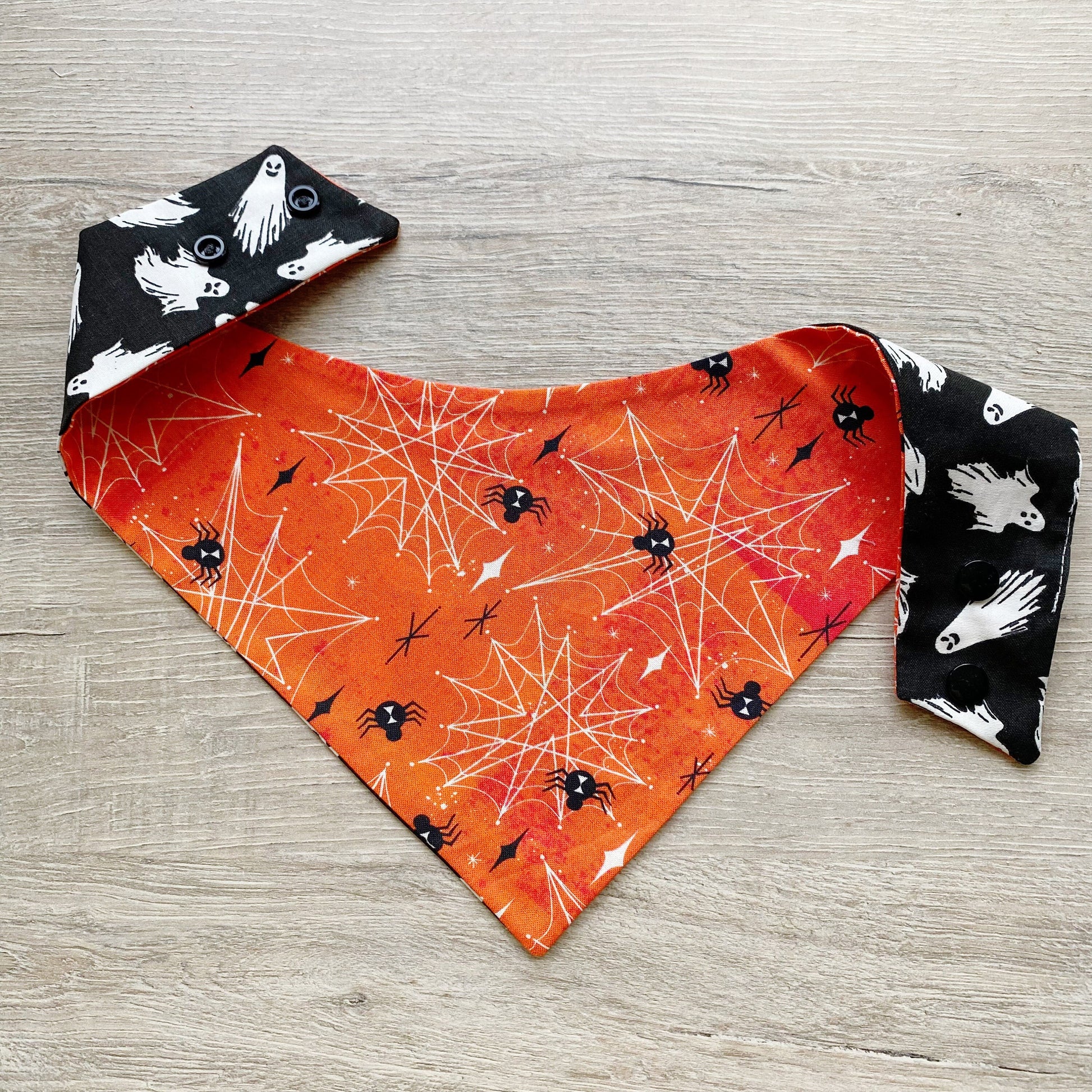 Halloween Dog Bandana, White Ghost, Snap-on, Matching Bow