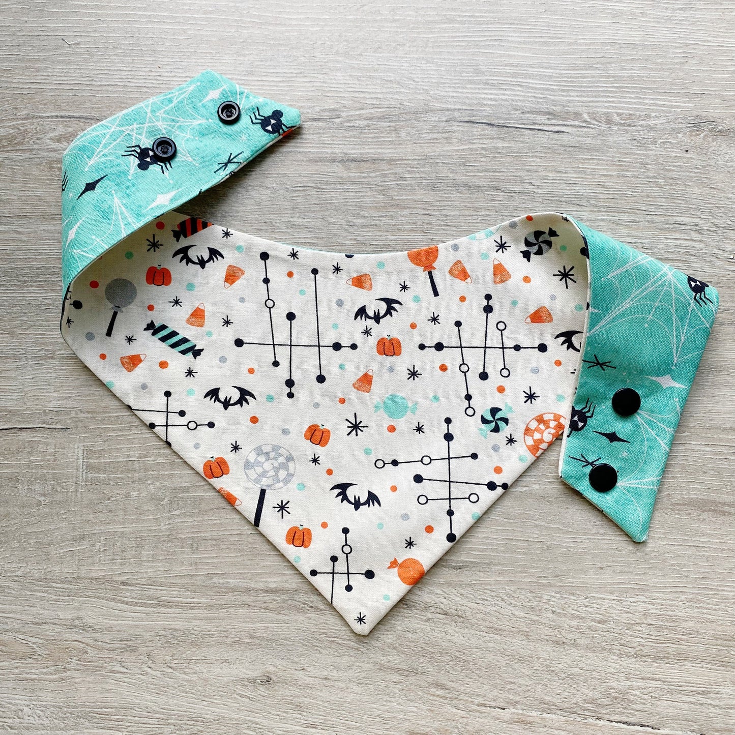 Halloween Dog Bandana, Spider Web, Snap-on, Matching Hair Bow