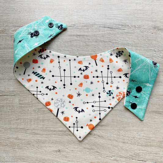 Halloween Dog Bandana, Spider Web, Snap-on, Matching Hair Bow