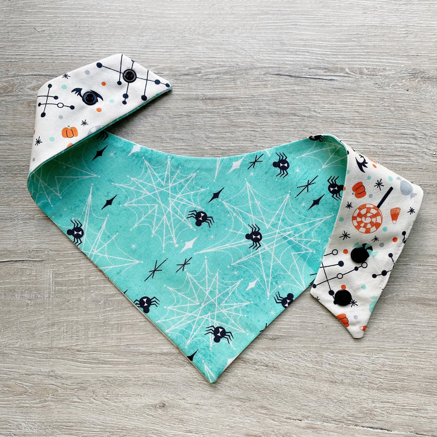 Halloween Dog Bandana, Spider Web, Snap-on, Matching Hair Bow