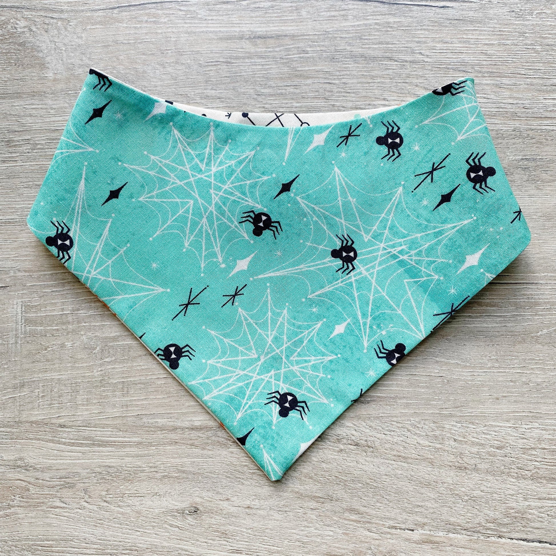 Halloween Dog Bandana, Spider Web, Snap-on, Matching Hair Bow