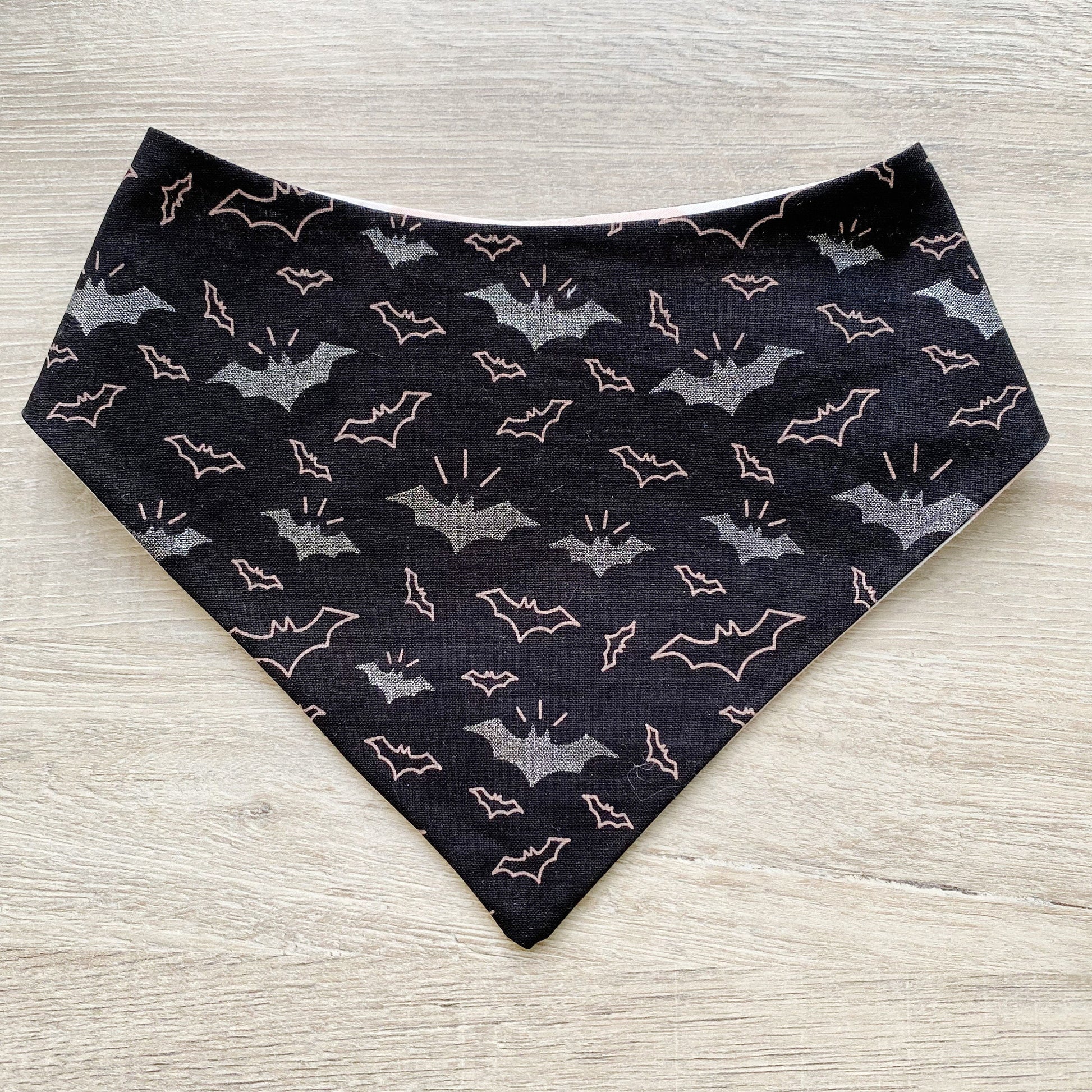 Halloween Dog bandana, White ghost and pink with bats, Dog bandana, Snap on Bandana, Matching hair-bow, Bow and Bandana, Hair Scrunchies