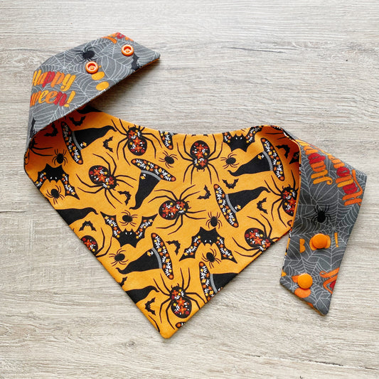 Halloween Dog bandana, Witch hats and Spiders, Dog bandana, Snap on Bandana, Matching hair-bow, Bow and Bandana, Hair Scrunchies