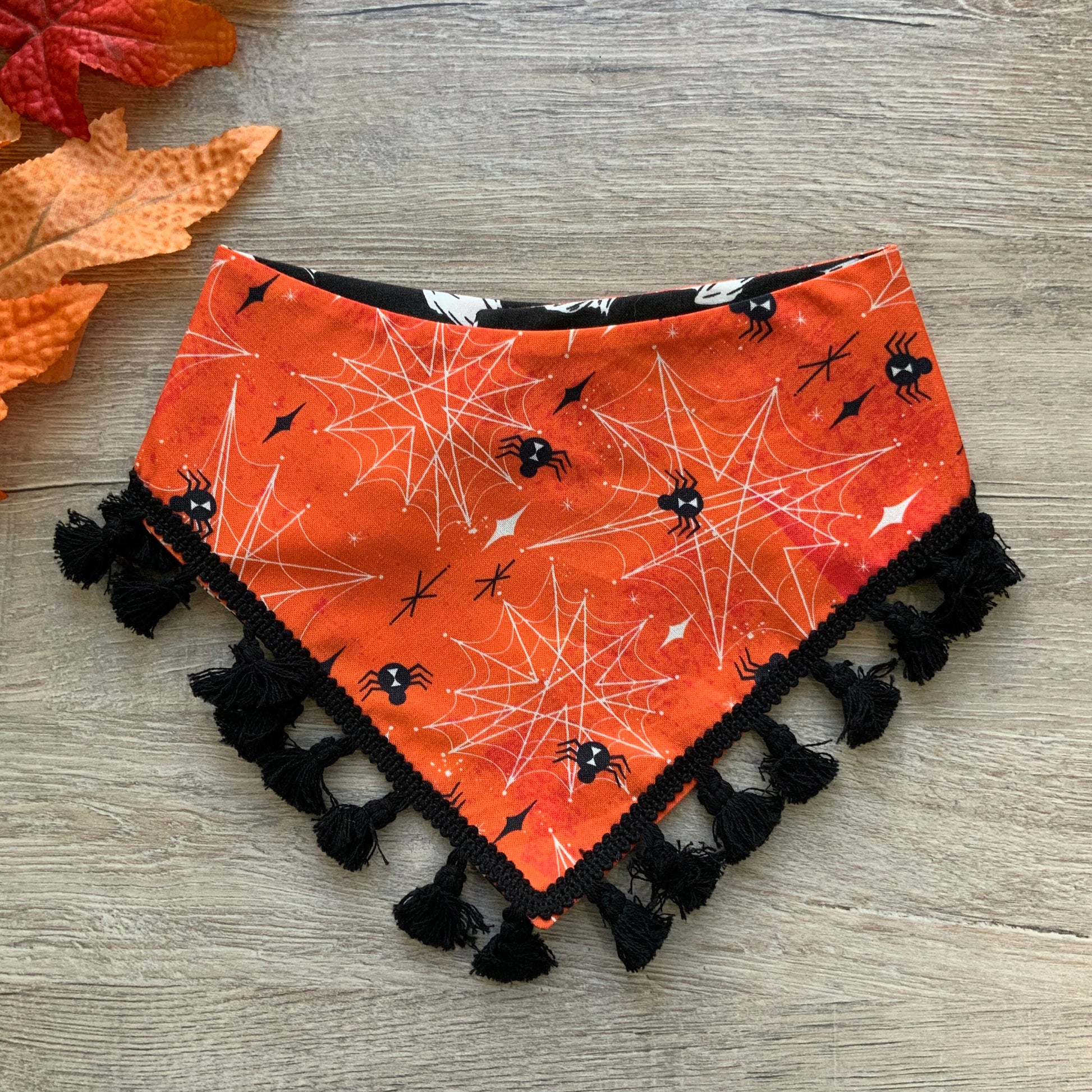 Halloween Dog Bandana, White Ghost, Snap-on, Matching Bow