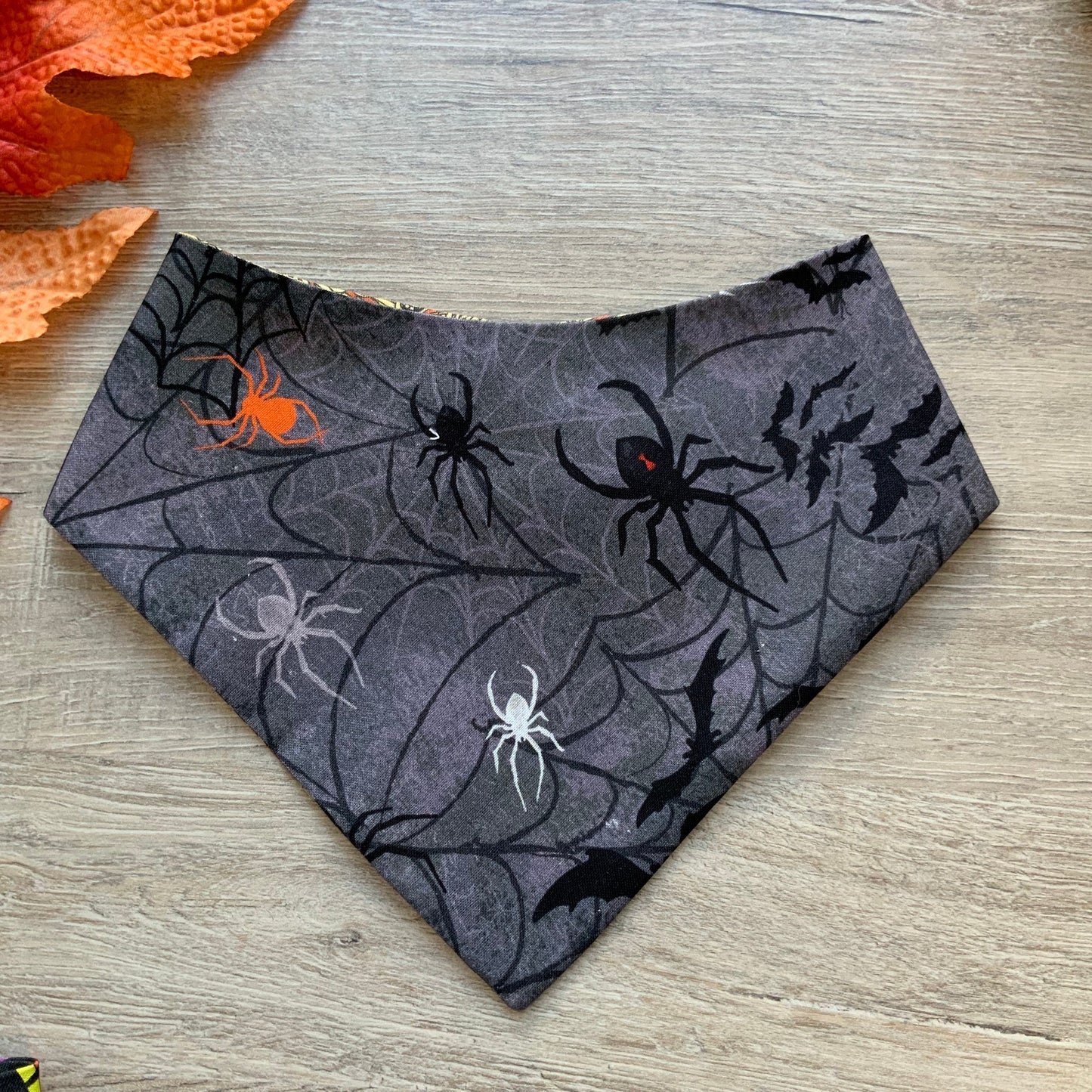 Halloween Dog Bandana, Reversible Skeleton Spider Scarf, Snap-On