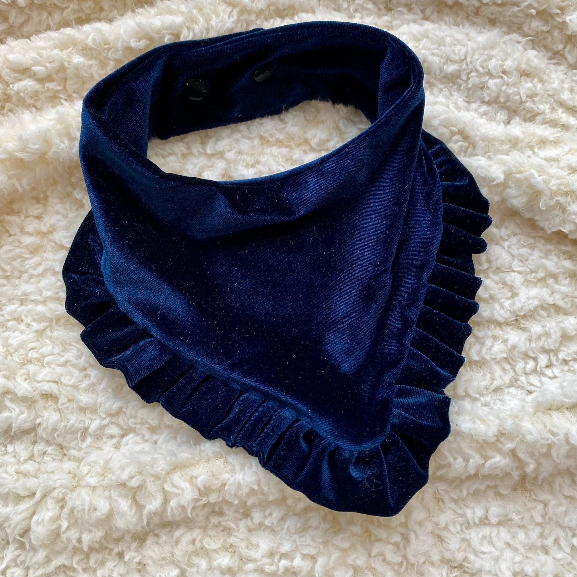 New! Navy Velvet with ruffles Dog bandana, Fancy bandana, Snap on Bandana, Matching hair-bow, Bow and Bandana, fall dog bandanas