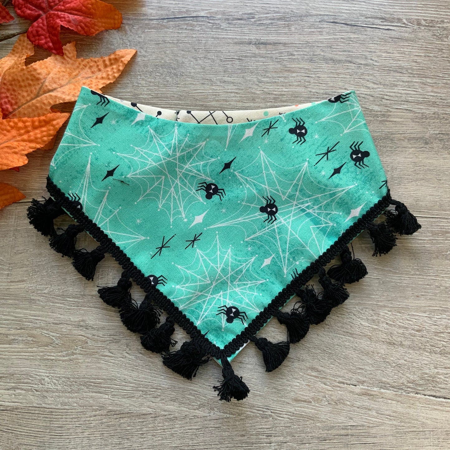 Halloween Dog Bandana, Spider Web, Snap-on, Matching Hair Bow